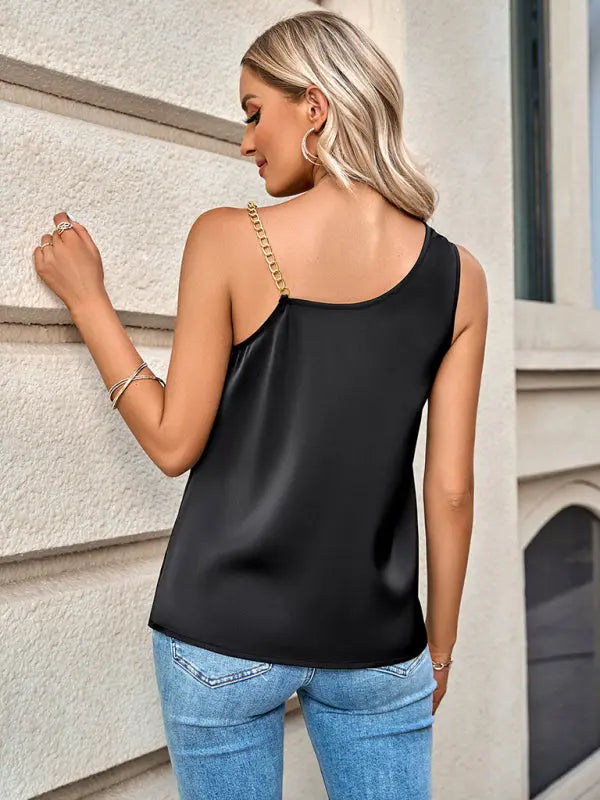 Blue Zone Planet | Lily's Satin Swing Neck Asymmetrical Camisole Top BLUE ZONE PLANET