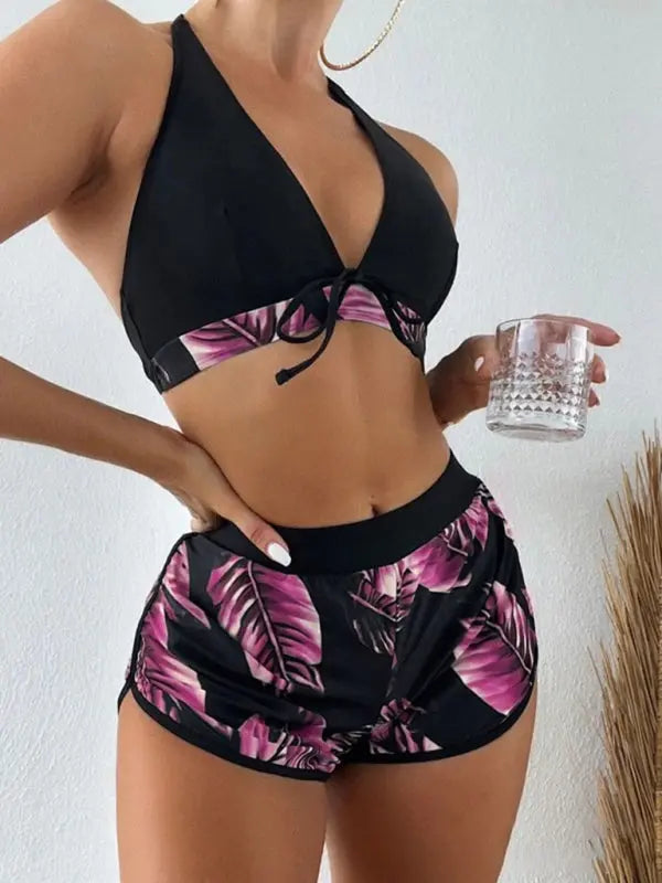 Blue Zone Planet | Lucy's multi-color printed bikini three-piece set BLUE ZONE PLANET