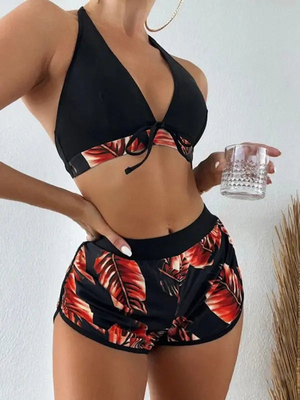Blue Zone Planet | Lucy's multi-color printed bikini three-piece set BLUE ZONE PLANET