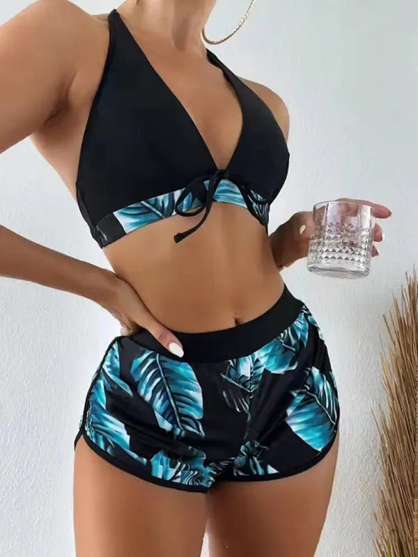 Blue Zone Planet | Lucy's multi-color printed bikini three-piece set BLUE ZONE PLANET