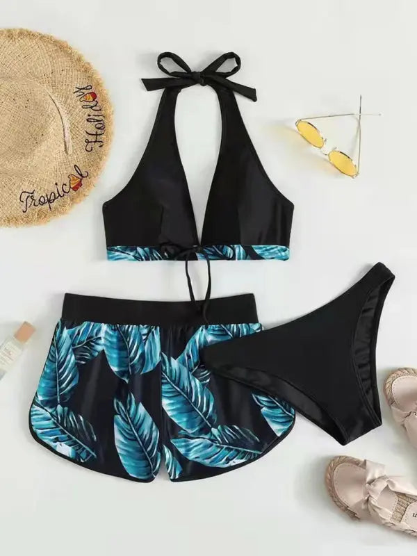 Blue Zone Planet | Lucy's multi-color printed bikini three-piece set BLUE ZONE PLANET