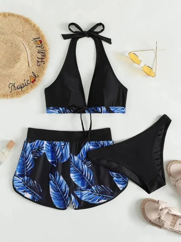 Blue Zone Planet |  Lucy's multi-color printed bikini three-piece set BLUE ZONE PLANET