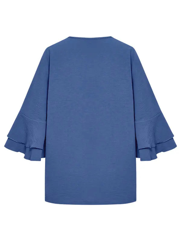 Blue Zone Planet | Luna's Solid Color Loose V-neck Lotus Leaf Sleeve Blouse BLUE ZONE PLANET