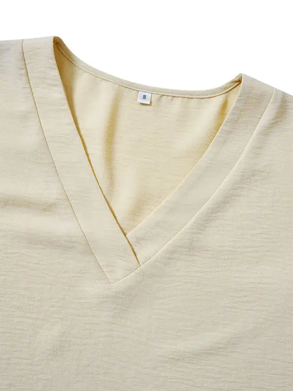 Blue Zone Planet | Luna's Solid Color Loose V-neck Lotus Leaf Sleeve Blouse BLUE ZONE PLANET
