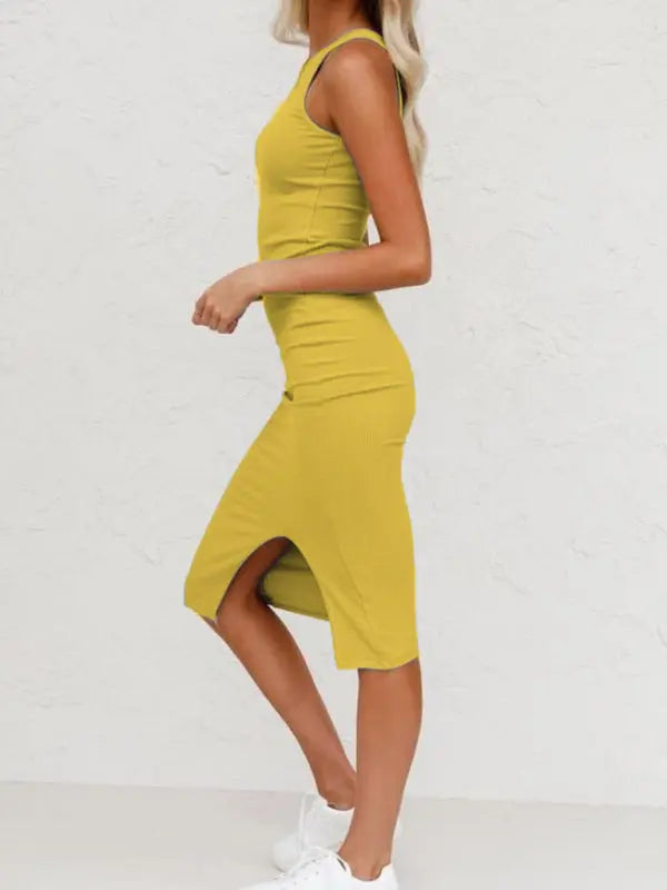 Blue Zone Planet | Natalie's Solid Color Vest Slim Knitted Slit Midi Dress BLUE ZONE PLANET