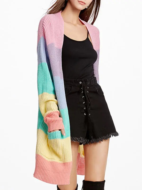 Blue Zone Planet | New Rainbow Color Loose Long Knit Cardigan BLUE ZONE PLANET
