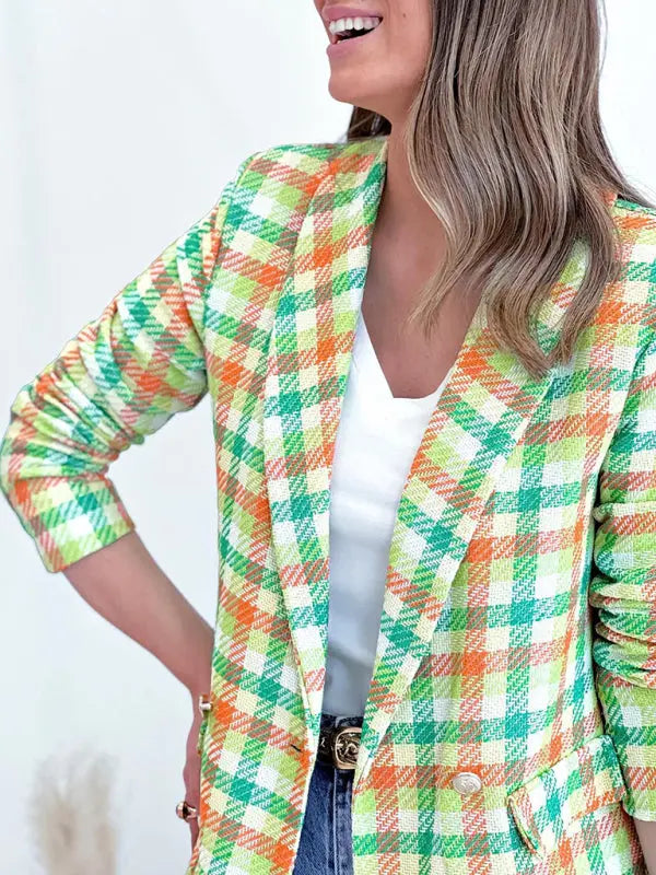 Blue Zone Planet | New long sleeve pocket printed plaid slim fit jacket BLUE ZONE PLANET