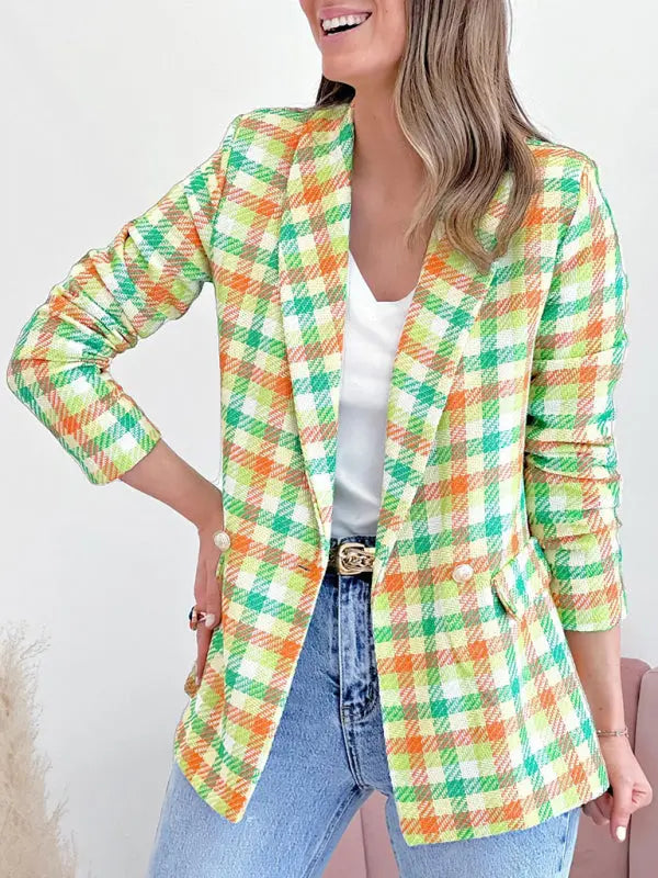 Blue Zone Planet | New long sleeve pocket printed plaid slim fit jacket BLUE ZONE PLANET