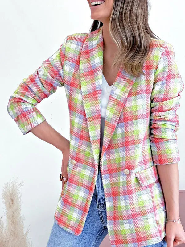 Blue Zone Planet | New long sleeve pocket printed plaid slim fit jacket BLUE ZONE PLANET
