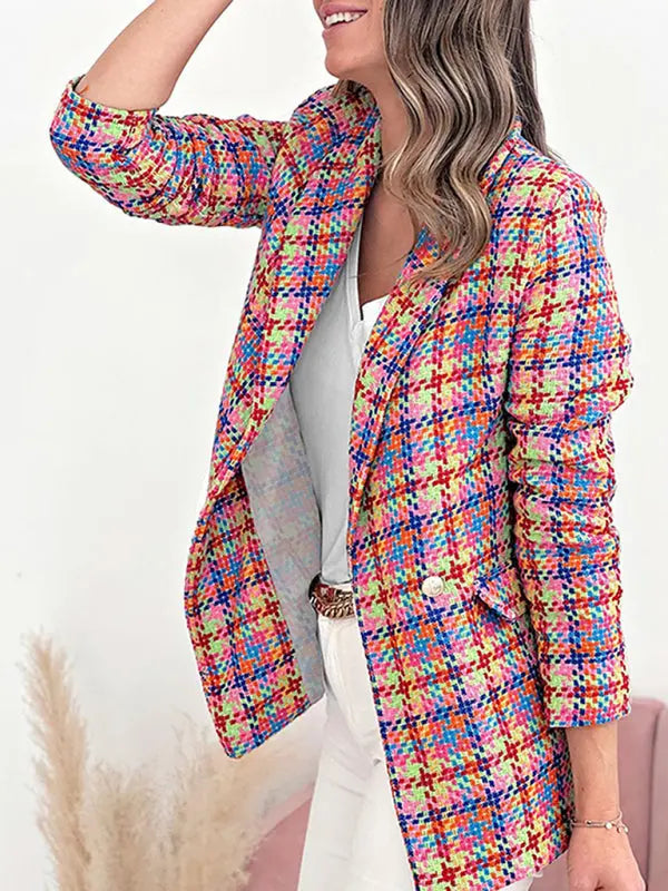 Blue Zone Planet | New long sleeve pocket printed plaid slim fit jacket BLUE ZONE PLANET
