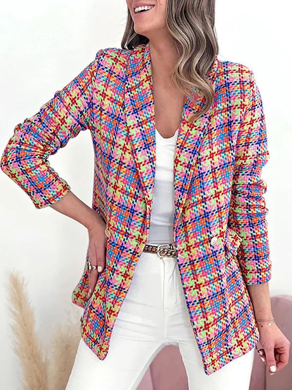 Blue Zone Planet | New long sleeve pocket printed plaid slim fit jacket BLUE ZONE PLANET
