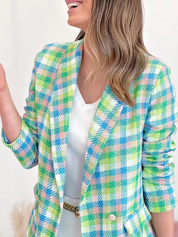 Blue Zone Planet | New long sleeve pocket printed plaid slim fit jacket BLUE ZONE PLANET