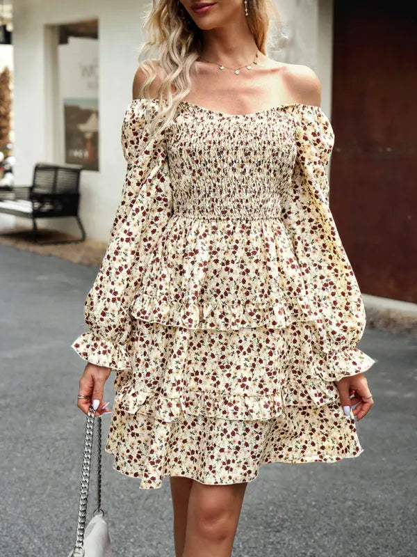 Blue Zone Planet | New women's temperament elegant square neck skirt floral dress kakaclo
