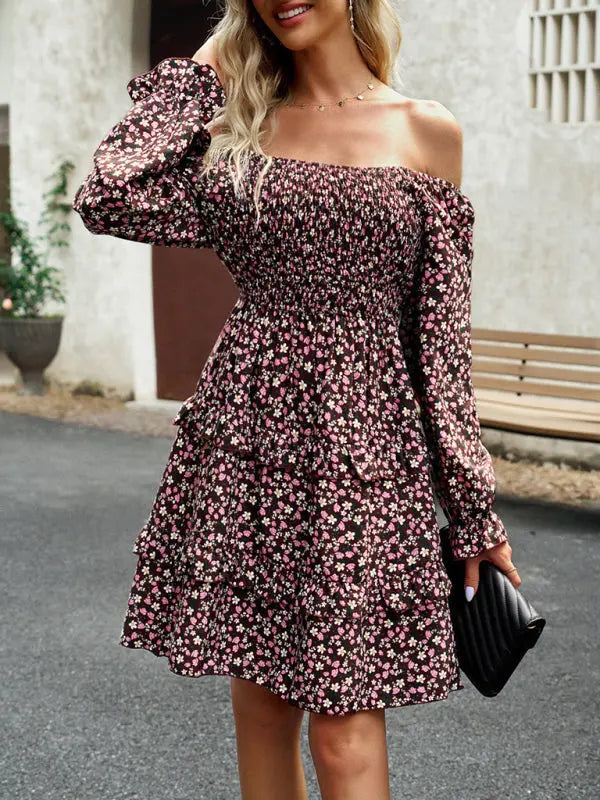Blue Zone Planet | New women's temperament elegant square neck skirt floral dress kakaclo