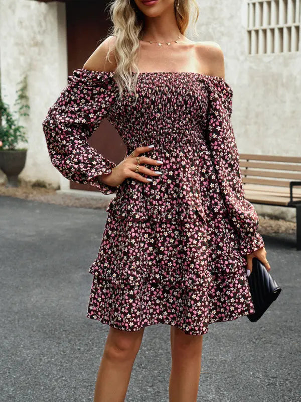 Blue Zone Planet | New women's temperament elegant square neck skirt floral dress kakaclo