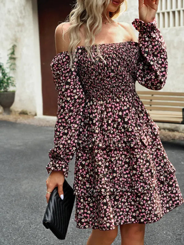 Blue Zone Planet | New women's temperament elegant square neck skirt floral dress kakaclo
