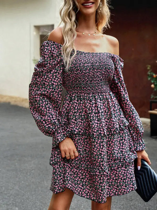 Blue Zone Planet | New women's temperament elegant square neck skirt floral dress kakaclo