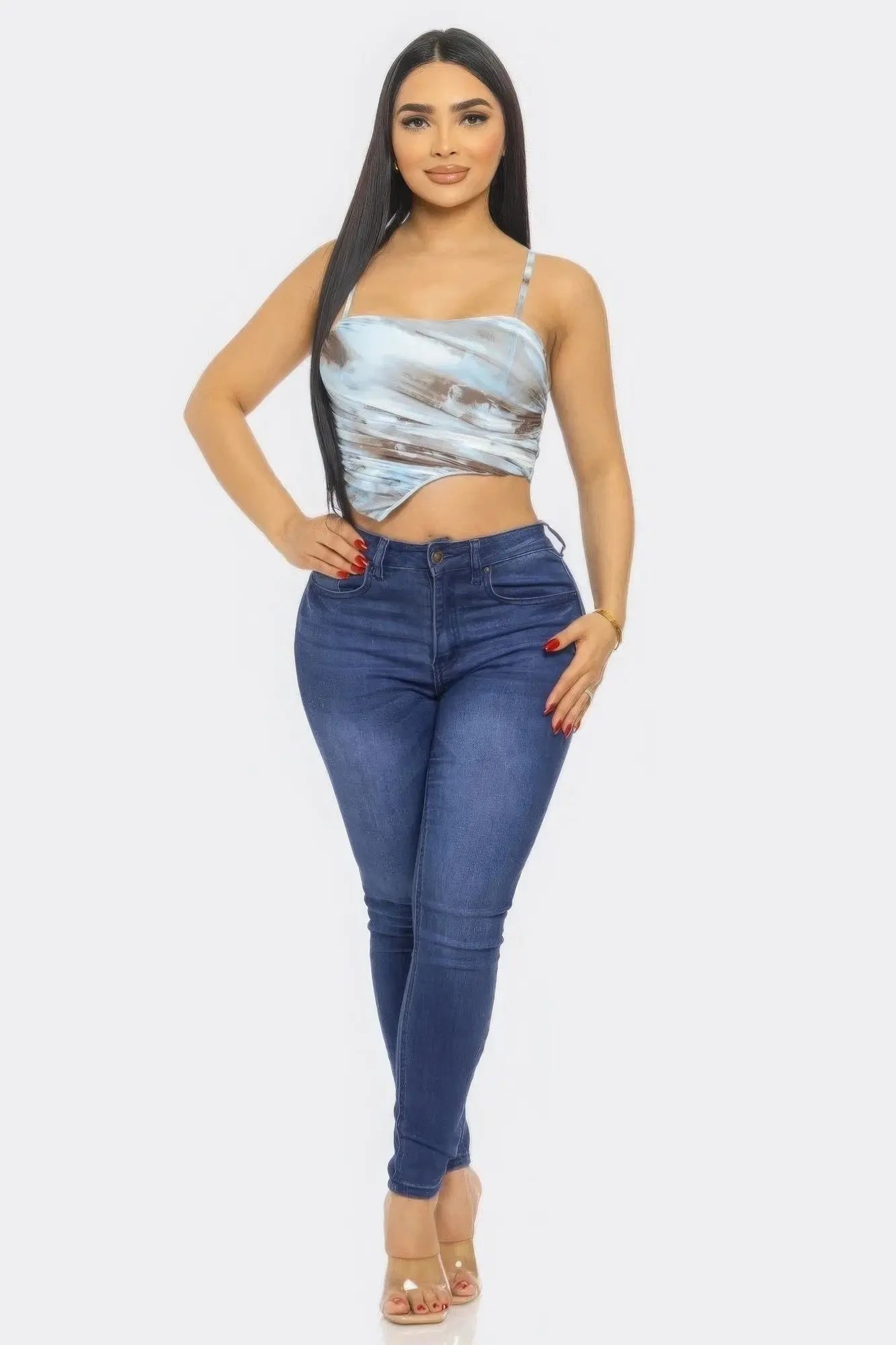 Blue Zone Planet | Nikki's Mesh Print Crop Top Blue Zone Planet
