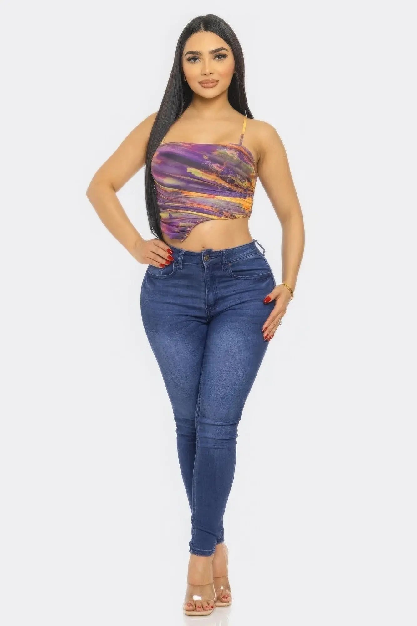 Blue Zone Planet | Nikki's Mesh Print Crop Top Blue Zone Planet