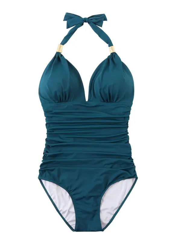 Blue Zone Planet | One Piece Swimsuit Conservative Leopard Print Halter Red Backless Swimsuit BLUE ZONE PLANET