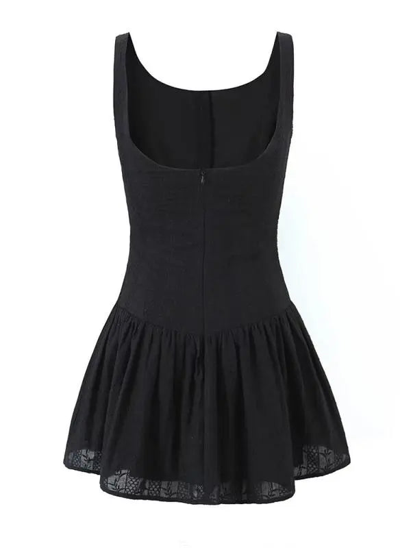 Blue Zone Planet | One-shoulder large backless slim lace single-breasted short dress BLUE ZONE PLANET