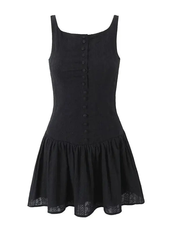 Blue Zone Planet | One-shoulder large backless slim lace single-breasted short dress BLUE ZONE PLANET