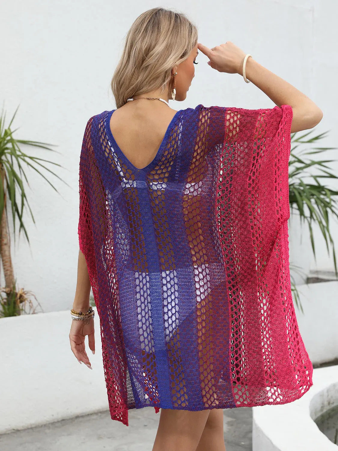 Blue Zone Planet |  Openwork Contrast V-Neck Cover-Up BLUE ZONE PLANET