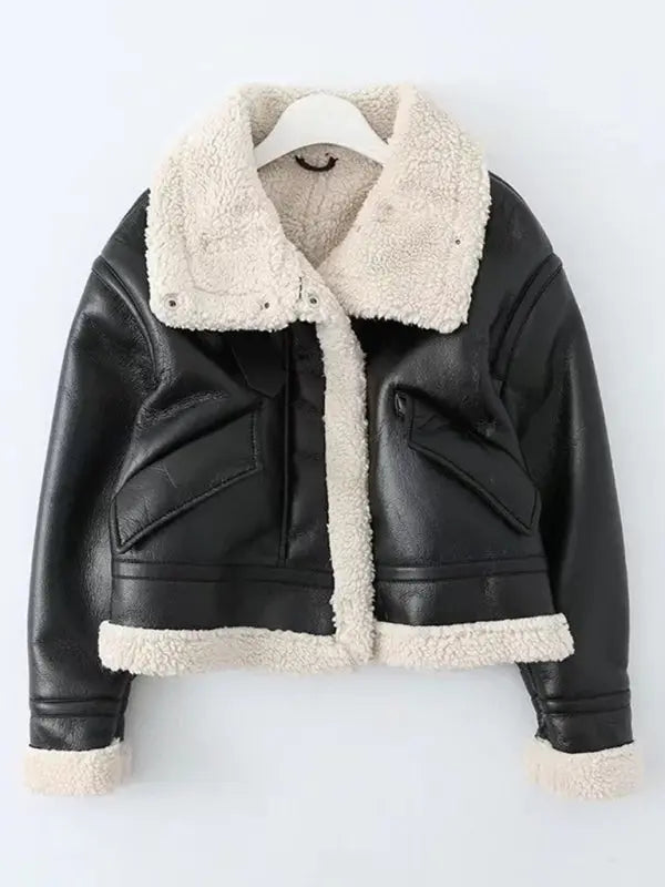 Blue Zone Planet | PU fur all-in-one motorcycle suit short high-necked fur coat kakaclo