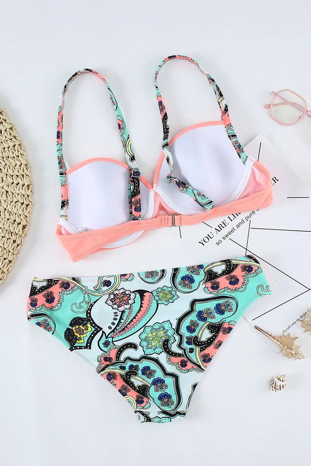 Blue Zone Planet | Pink Padded Gather Push-up Bikini Set Blue Zone Planet
