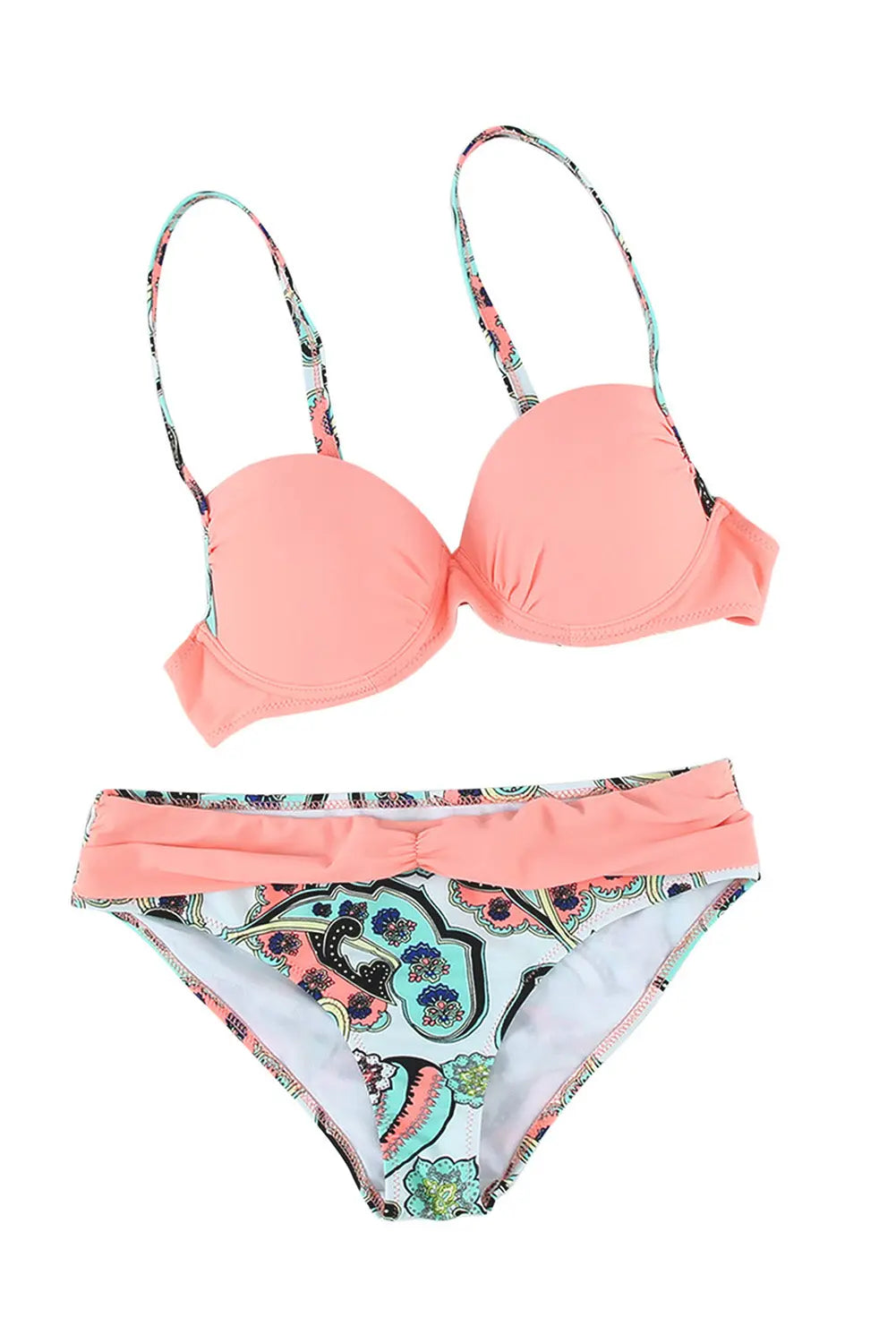 Blue Zone Planet | Pink Padded Gather Push-up Bikini Set Blue Zone Planet