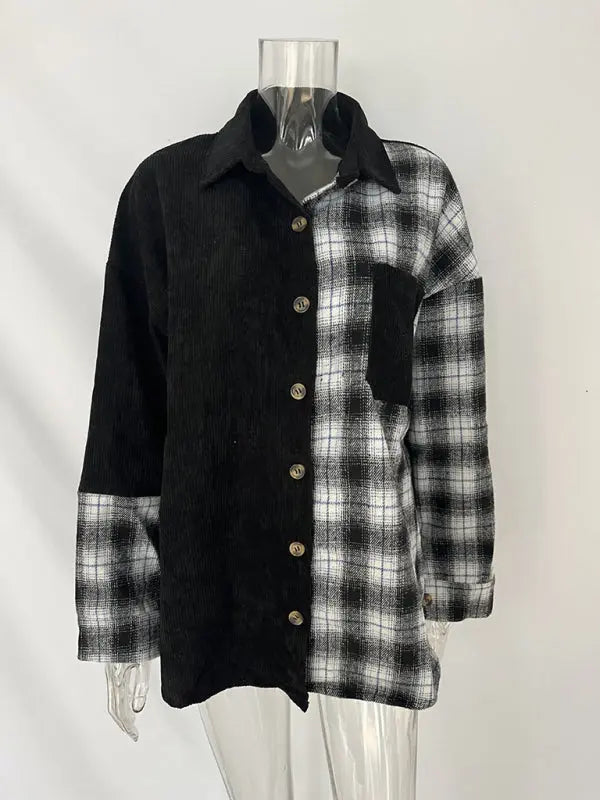 Blue Zone Planet | Plaid shirt cross-border European and American foreign trade long-sleeved loose pocket shirt BLUE ZONE PLANET