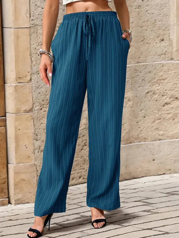 Blue Zone Planet | Pleated Textured Elastic Straight Pants BLUE ZONE PLANET