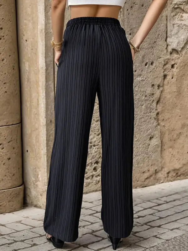 Blue Zone Planet | Pleated Textured Elastic Straight Pants BLUE ZONE PLANET