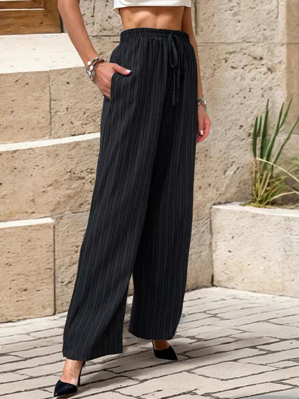 Blue Zone Planet | Pleated Textured Elastic Straight Pants BLUE ZONE PLANET