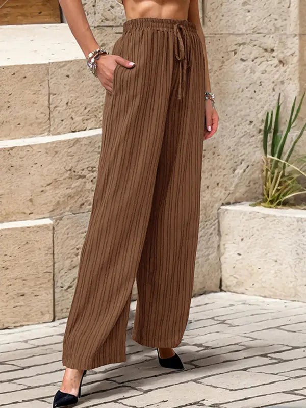 Blue Zone Planet | Pleated Textured Elastic Straight Pants BLUE ZONE PLANET
