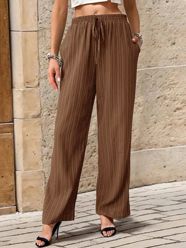 Blue Zone Planet | Pleated Textured Elastic Straight Pants BLUE ZONE PLANET