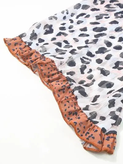 Blue Zone Planet | Plus Size Leopard Ruffle Trim Long Sleeve Blouse BLUE ZONE PLANET