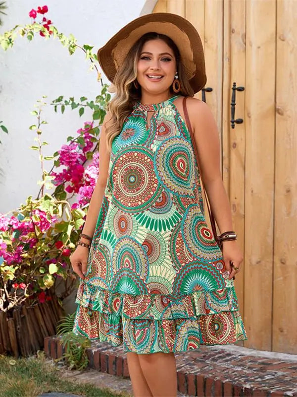 Blue Zone Planet | Plus Size Sleeveless Halter Print Dress BLUE ZONE PLANET