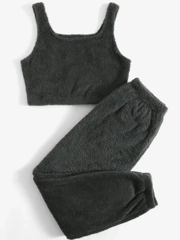Blue Zone Planet | Plush two-piece vest trousers home set BLUE ZONE PLANET