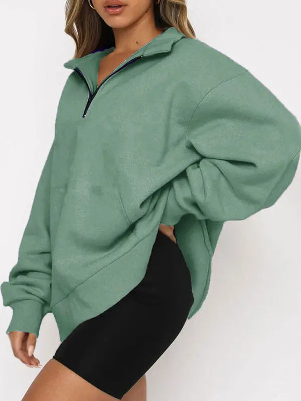 Blue Zone Planet | Pocket Top Half Zip Pullover Long Sleeve Sweatshirt Sweatshirt BLUE ZONE PLANET