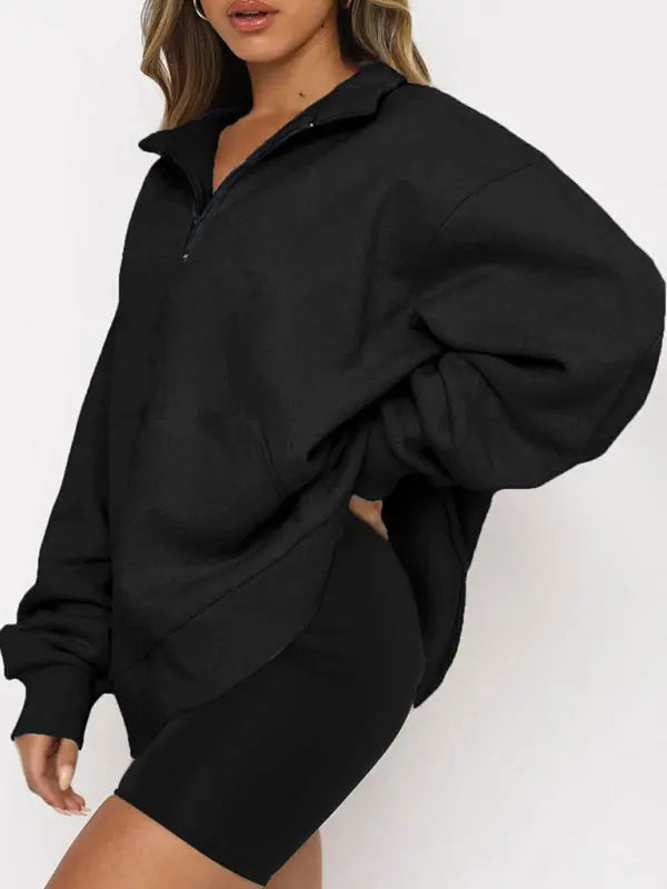 Blue Zone Planet | Pocket Top Half Zip Pullover Long Sleeve Sweatshirt Sweatshirt BLUE ZONE PLANET