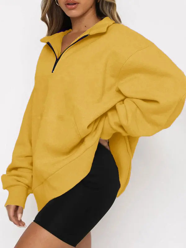 Blue Zone Planet | Pocket Top Half Zip Pullover Long Sleeve Sweatshirt Sweatshirt BLUE ZONE PLANET
