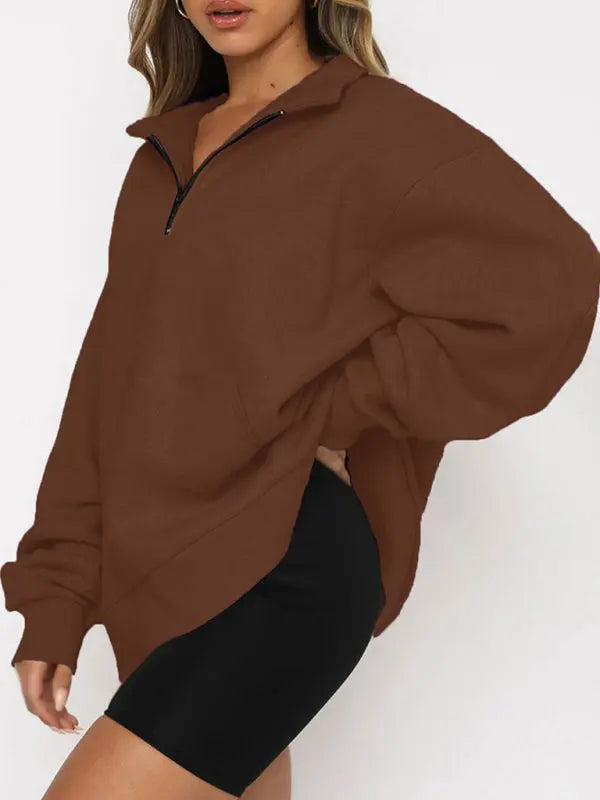 Blue Zone Planet | Pocket Top Half Zip Pullover Long Sleeve Sweatshirt Sweatshirt BLUE ZONE PLANET