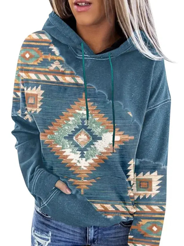 Blue Zone Planet | Positioning print coat top ladies hooded sweater BLUE ZONE PLANET