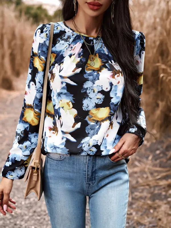 Blue Zone Planet | Printed Round Neck Long Sleeve Top BLUE ZONE PLANET