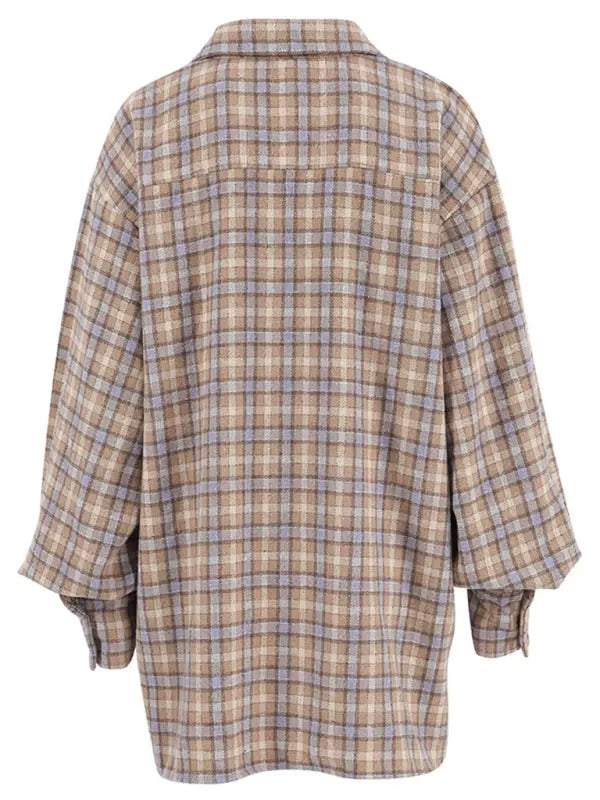 Blue Zone Planet | Retro Plaid Oversize Long Sleeve Shirt Jacket BLUE ZONE PLANET