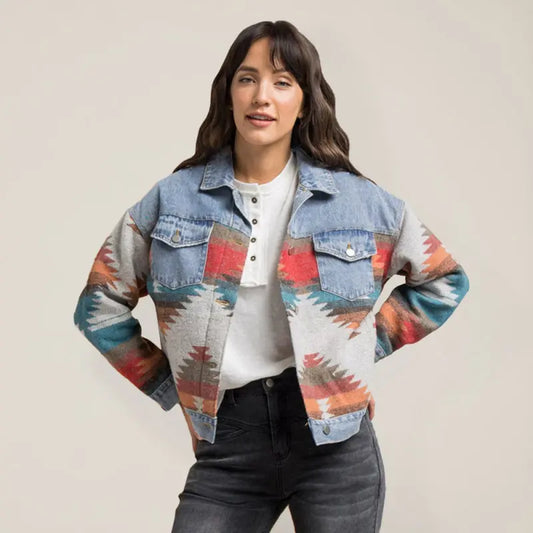 Blue Zone Planet |  Retro loose lapel denim jacket BLUE ZONE PLANET
