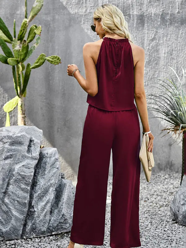 Blue Zone Planet | Samantha's Glossy Fabric Trousers Two-piece Set kakaclo