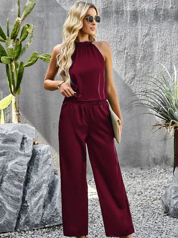 Blue Zone Planet | Samantha's Glossy Fabric Trousers Two-piece Set kakaclo