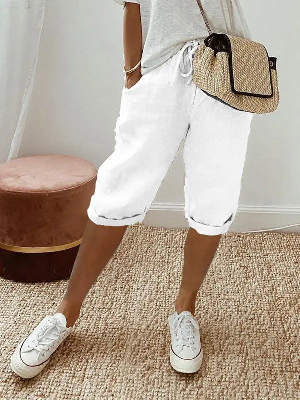 Blue Zone Planet | Scarlett's elastic casual cotton shorts with pockets kakaclo
